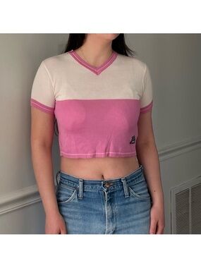 Versace Jeans Pink White Crop Top